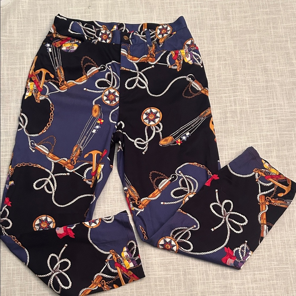 Ralph Lauren Nautical Print Pants with Rope and Chain Design